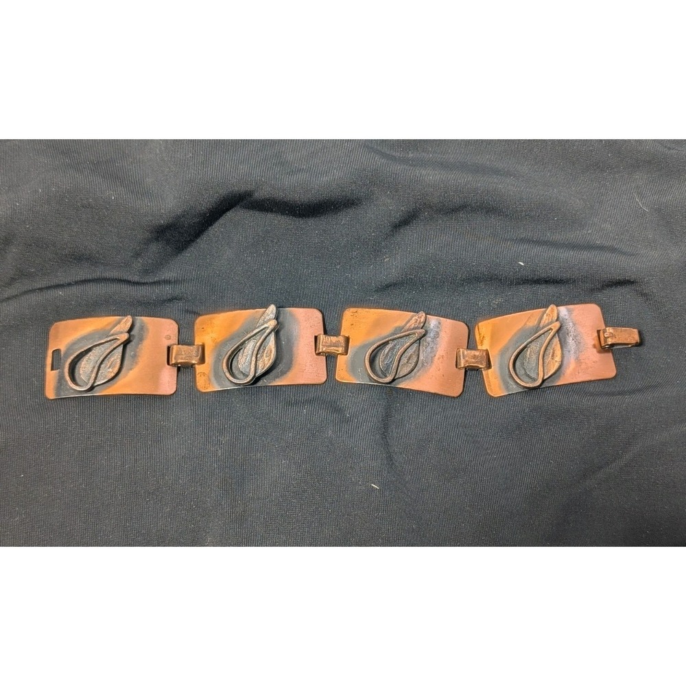 VTG MCM Modernist Copper Panel Bracelet Artisan‎ Abstract Link Jewelry 7"